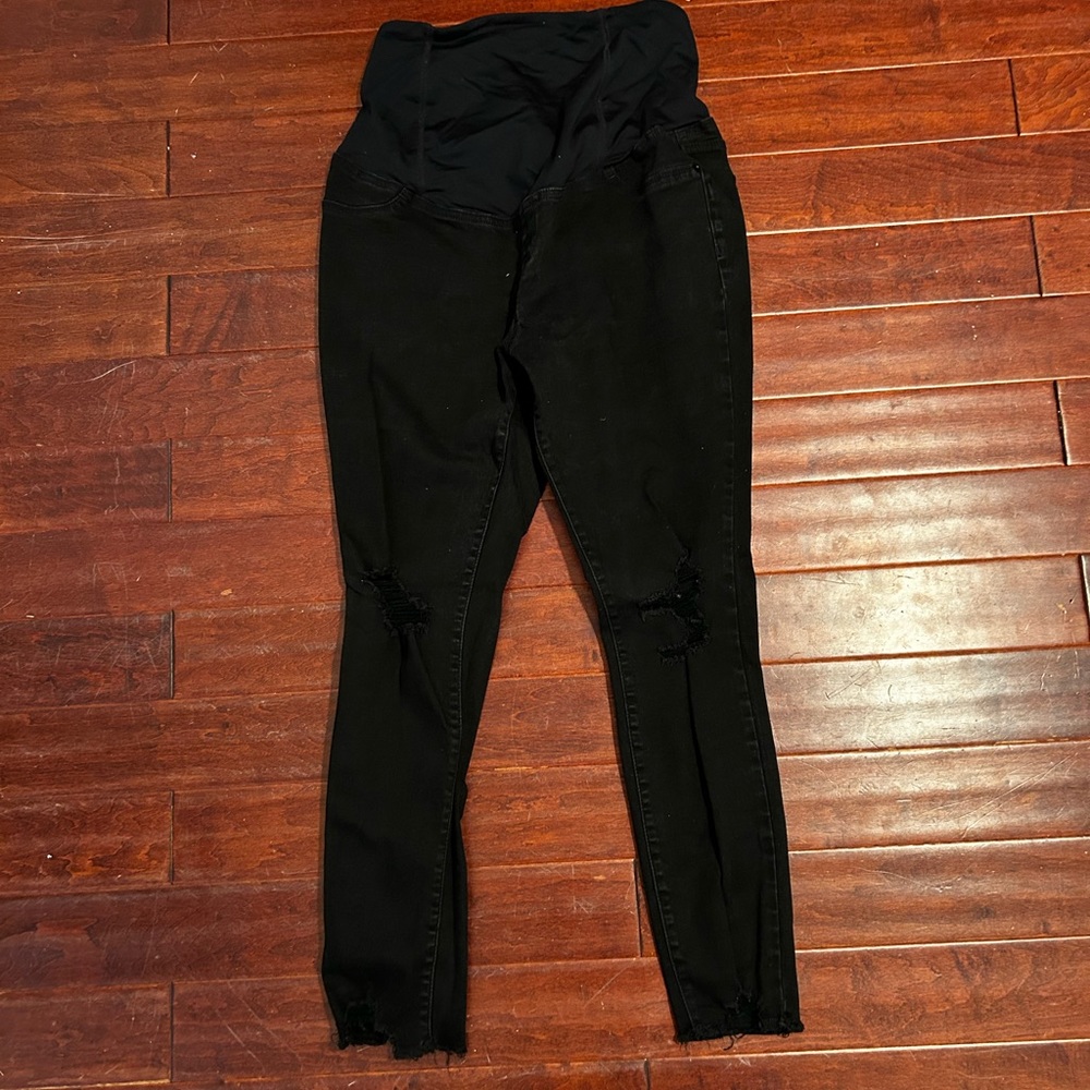 Maternity black ripped denim